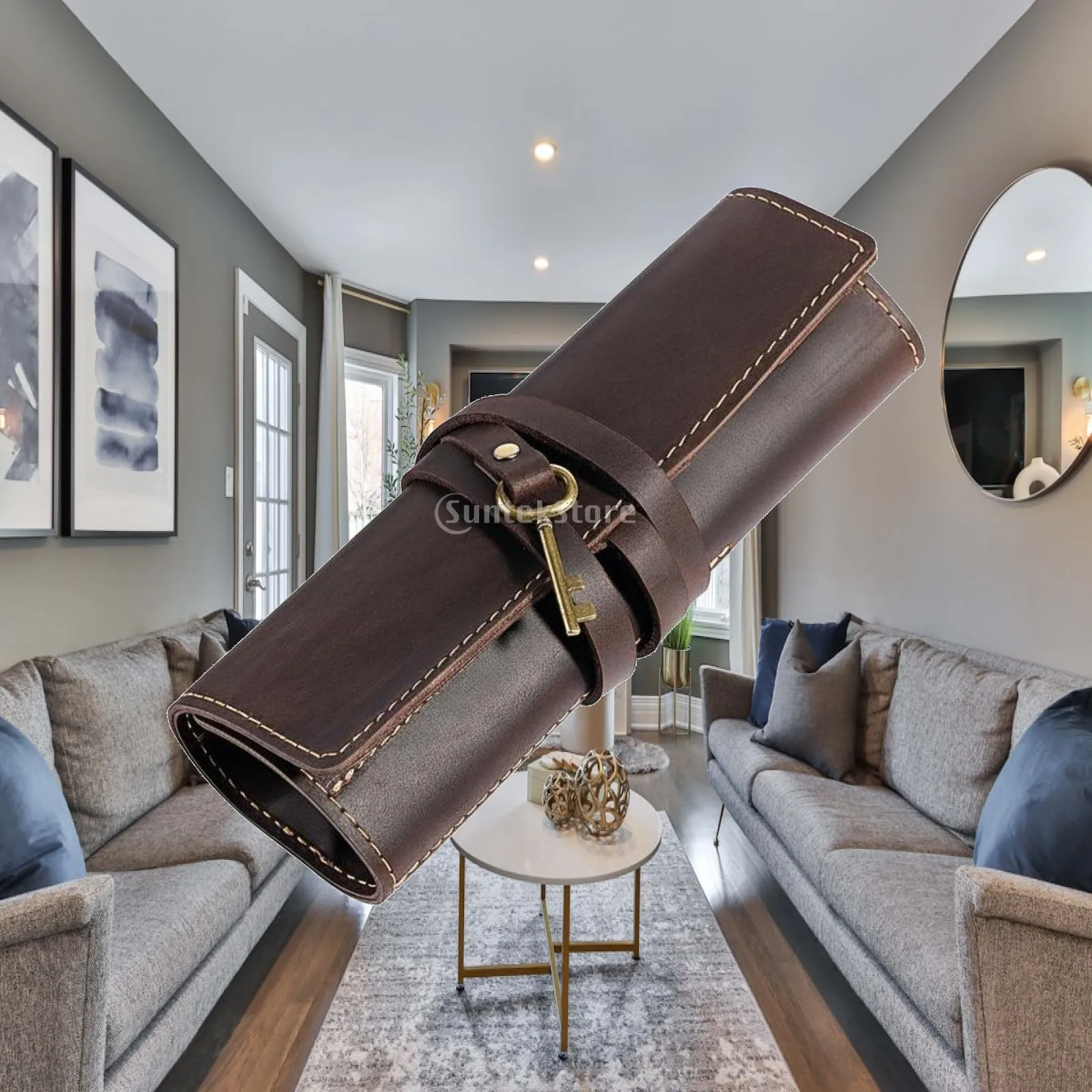 Leather Roll Up Pencil Case Sketch Pen Organizer Genuine Leather Art Brush Holder Vintage Style Desk Storage for School