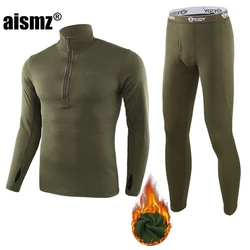 Aismz Thermal Underwear Sets Men Quick Drying Anti-microbial Stretch Thermo Compression Fleece Sweat Fitness Warm Long Johns