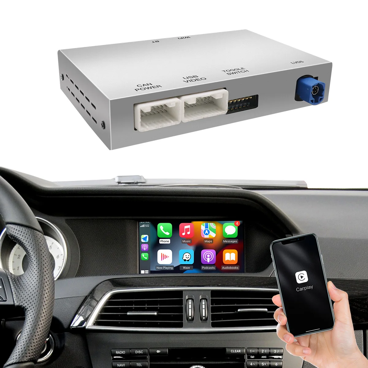 Wireless  Carplay For Mercedes W205 W176 W246 NTG4.5 2015-2018 C/GLC Wireless Radio Head Unit Decodes Android Auto