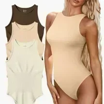 Bodysuit tanpa lengan warna polos untuk wanita, atasan Bodysuit Bodycon leher U kurus pita ketat leher tinggi seksi musim gugur musim dingin 2023