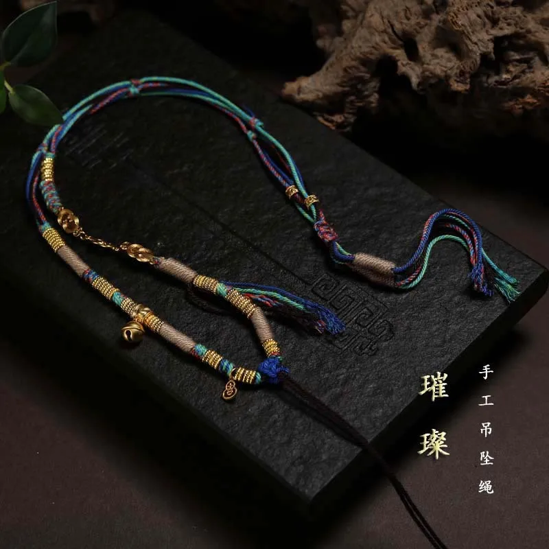 

Tibetan Hand Rub Cotton String Necklace Rope Sweater Chain Thangka Amulet High-Grade Lanyard/Pendant Rope Ethnic Style Hand-Knit