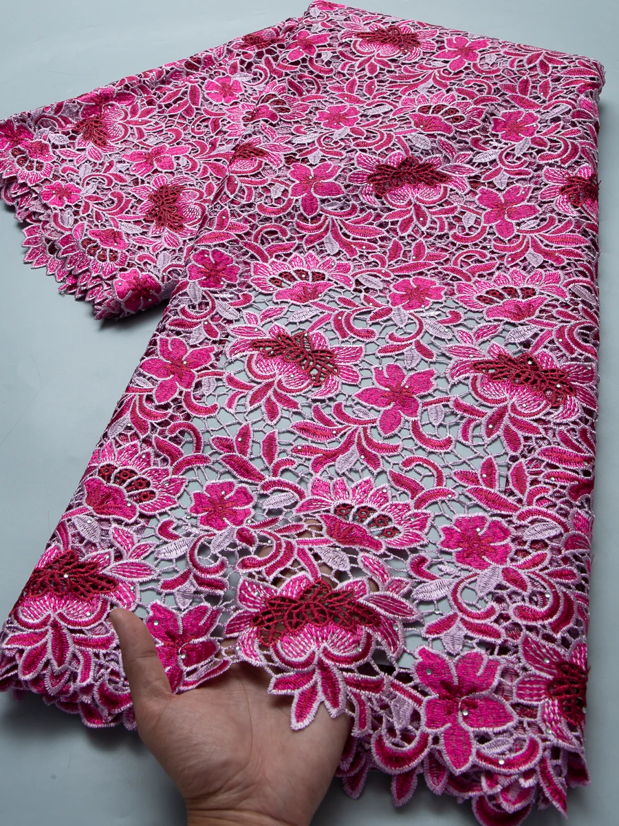 

Гипюровый шнур, кружевная вышитая ткань, африканские нигерийские водорастворимые кружевные камни для женщин, элегантные вечерние платья, шить, 5 ярдов 4695