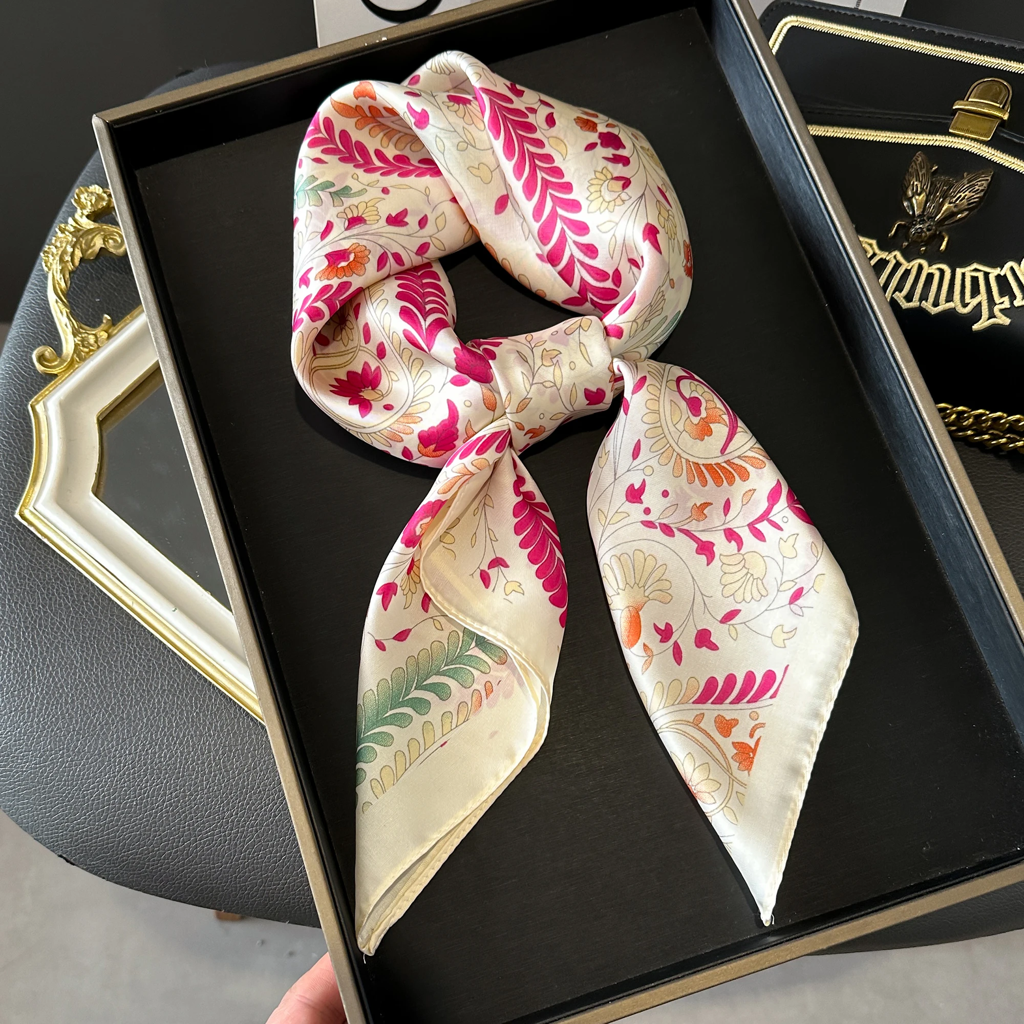 Luxury Square Silk Scarf for Women Hijab Hair Bands Neckerchief Female Satin Shawl Ribbon Headband Fashion Wraps Bandana