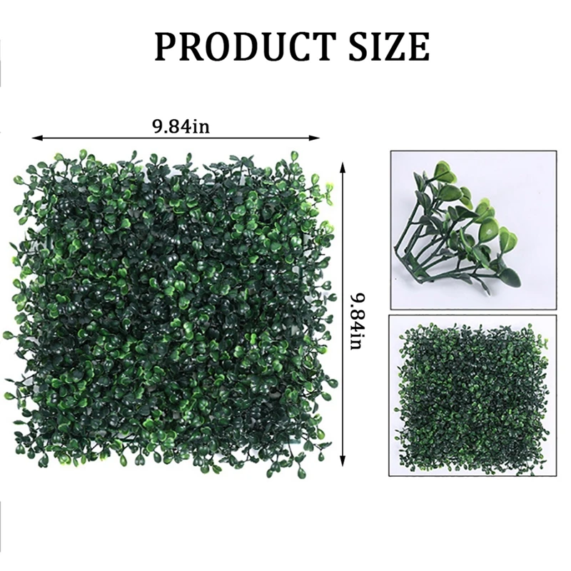 25*25cm Artificial Green Wall Panels Greenery Backdrop Wall Grass Wall Panels Faux Square Green Leaves Privacy Greenery Fence