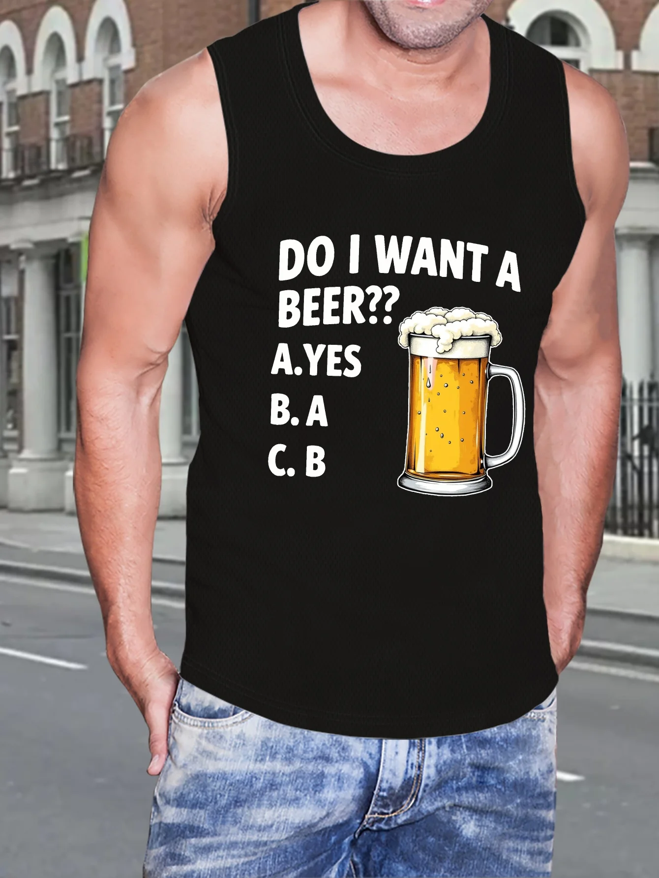 

I would like a standard-sized beer mug and a men's vest.