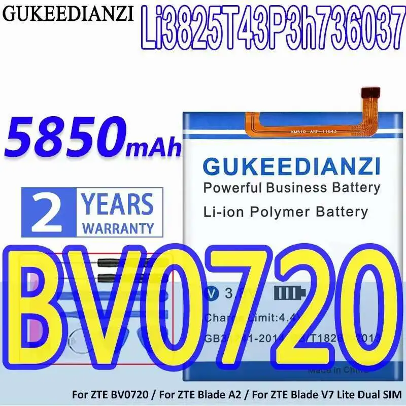 

5850Mah Li3825t43p3h736037 High Performance Mobile Phone Battery High-Efficiency For Zte BV0720 Blade A2 V7 Lite Dual Sim