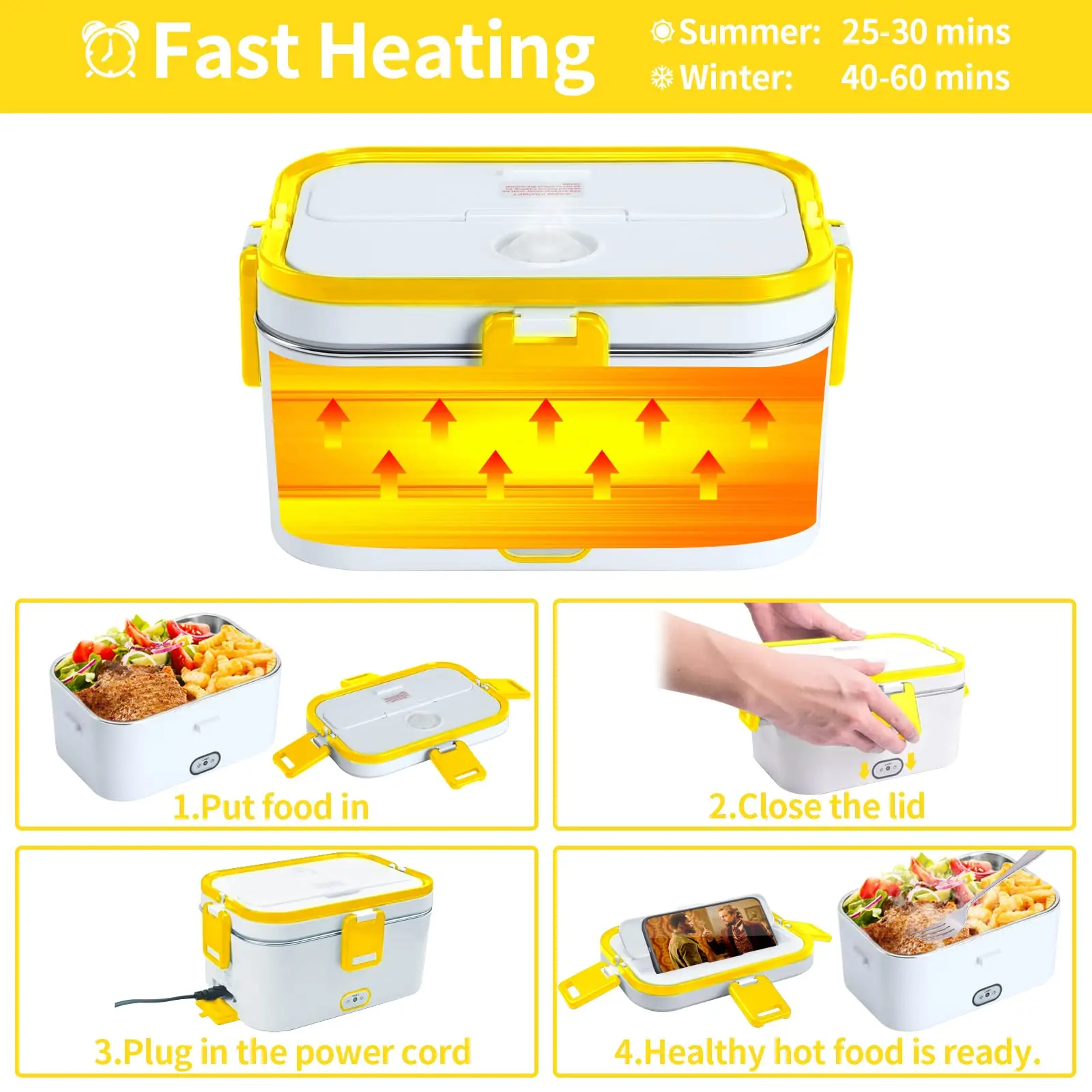 Electric Lunch Box 60W Food Heater 2-in-1 Portable Leakproof Heated Lunch Box for Car/Truck/Office with Insulated Carry Bag
