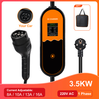Portable 16A Type2 EV Charger 3.5KW 1Phase EU Plug EVSE Touch Button Current Adjustable Electric Car Charging Accessories