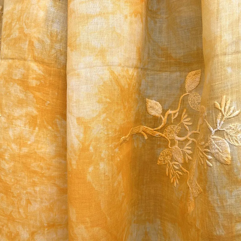 High quality pure ramie tissu Bright yellow hand-made color tie dye fabric Handmade dress DIY headdress silk scarf fabrics