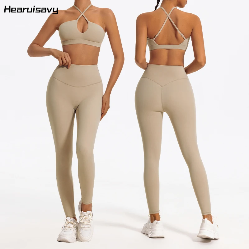 Hearuisavy Ultra-soft Fabrics 2Pcs Long Sleeve Gym Set Women Yoga Clothes Sportswear Running Workout Sets Sports Bra Suit Women
