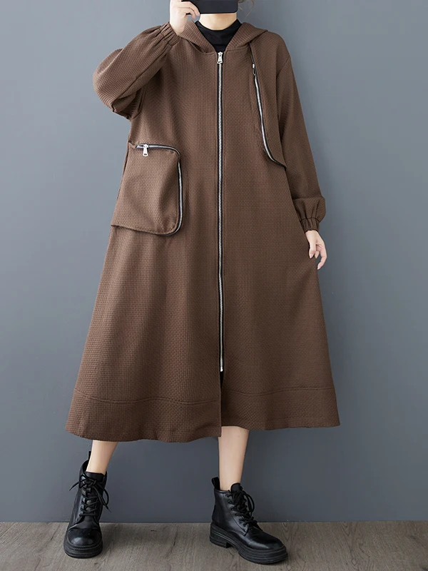 Fashionable Hooded Zipper Women's Coat Autumn Winter Thickened Outerwear with Pockets Irregular Design Commute Style Lantern ...
