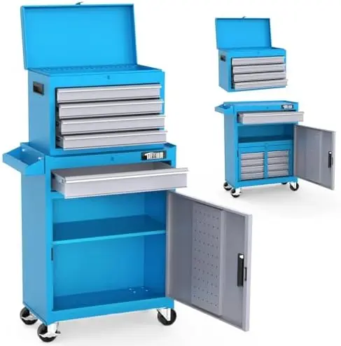 5-Drawer Rolling Tool Chest, Tool Storage Cabinet w/Drawers, Lockable Wheels, Detachable Top & Adjustable Shelf