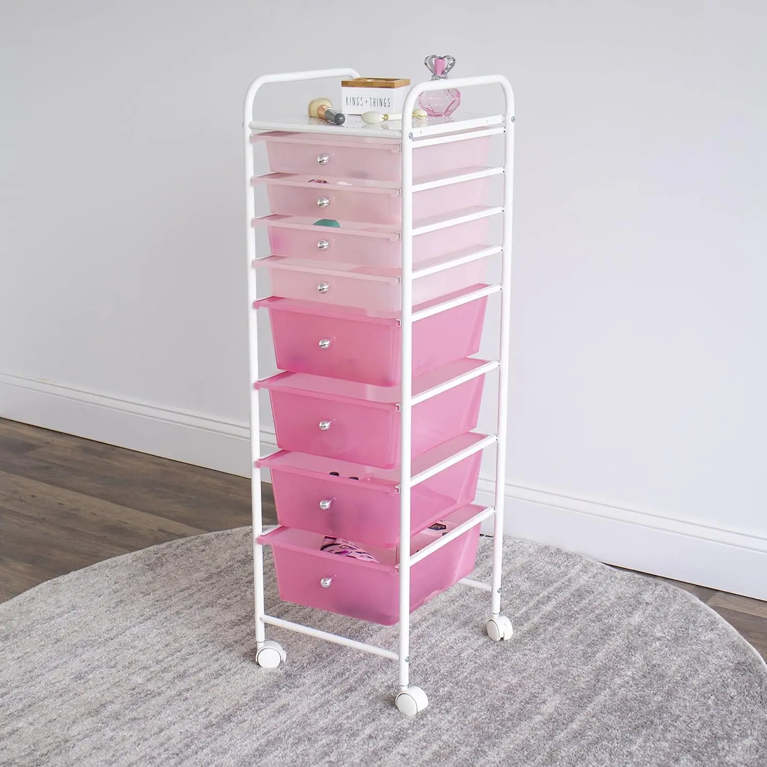 

8 Drawer Rolling Storage Cart with Wheels, Pink