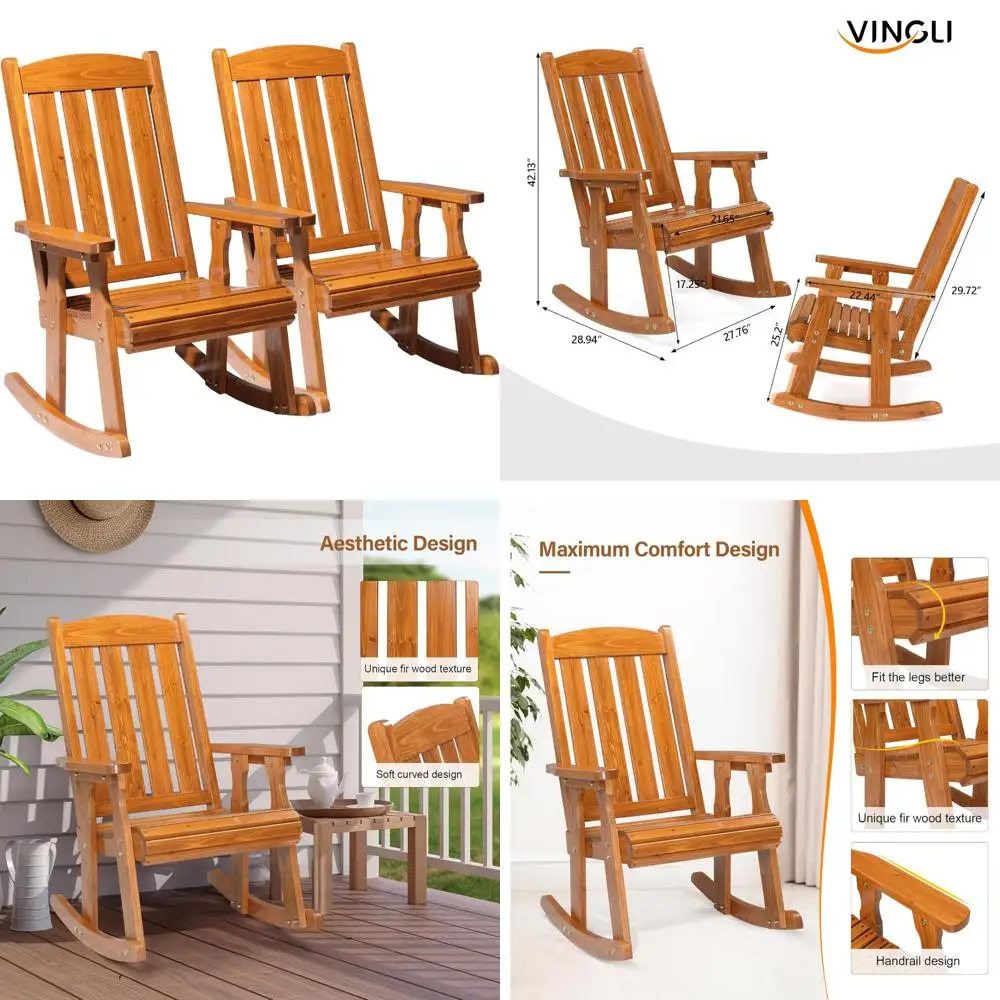 

Пара прочных деревянных кресел-качалок для улицы с высокой емкостью и устойчивым к атмосферным воздействиям конструкцией