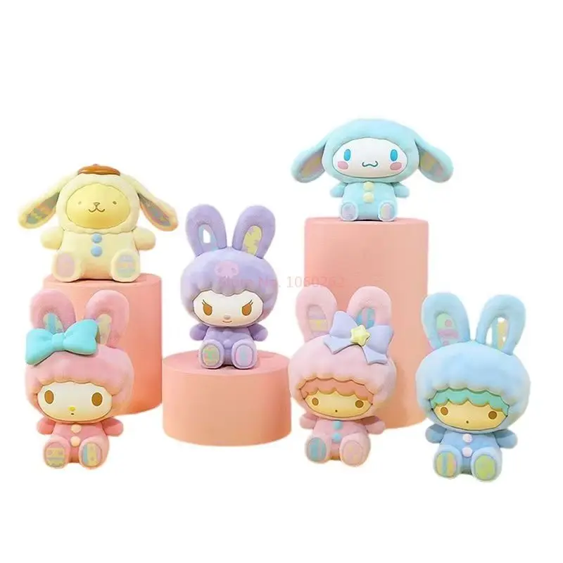 Sanrio-caja ciega de la serie Cute Bunny, pomppurin flocado, My Melody, Tidal actual, sorpresa decorativa, Kawaiyi, regalo de cumpleaños