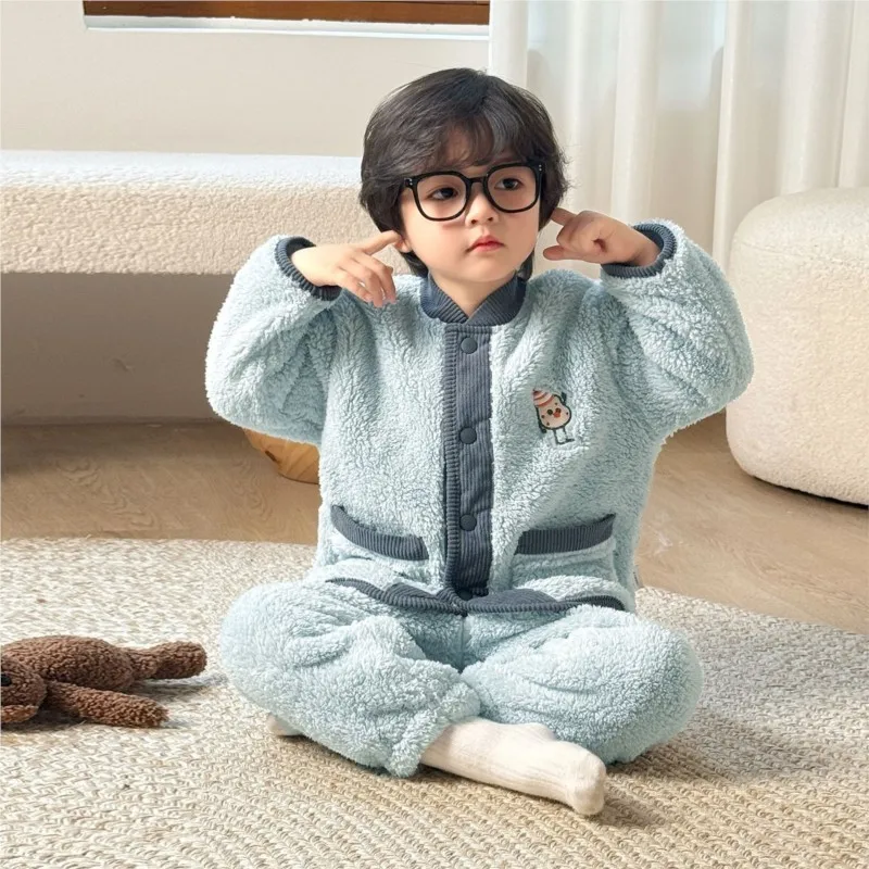 

Детский осенне-зимний пижамный комплект, новинка 2026, детский комплект домашней одежды с длинными рукавами, толстые штаны для мальчиков, детская одежда LI895