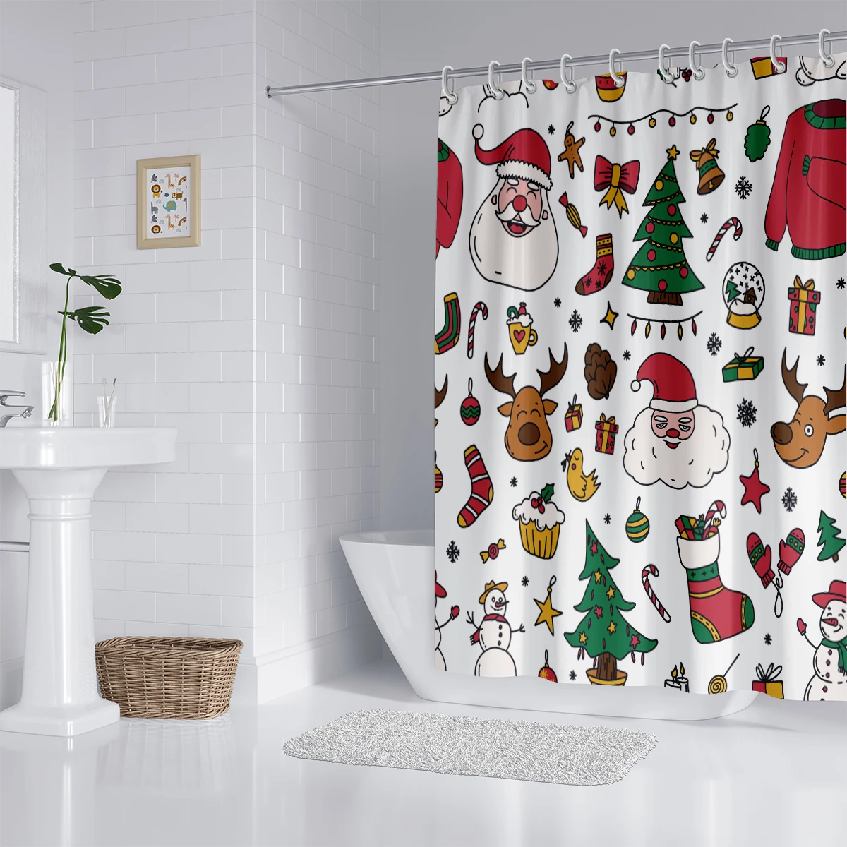 1 piece 180x180cm Christmas gingerbread man pattern printed shower curtain partition bathroom waterproof and mildew proof