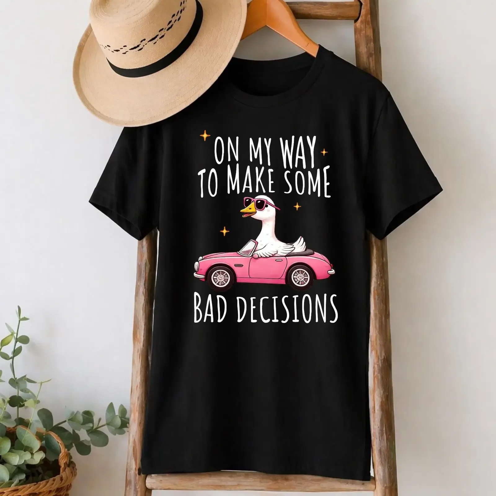 Funny Silly Goose T Shirt On My Way To Make Bad Decisions Sarcastic Slogan  vintage Washed graphic Top For Everyday Wear
