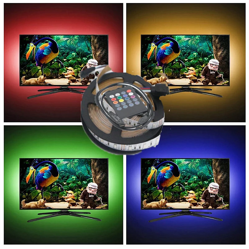 5V TV background light with USB 24KEY RF colorful 2835 color light charging treasure 2835RGB light strip set TV cabinet light
