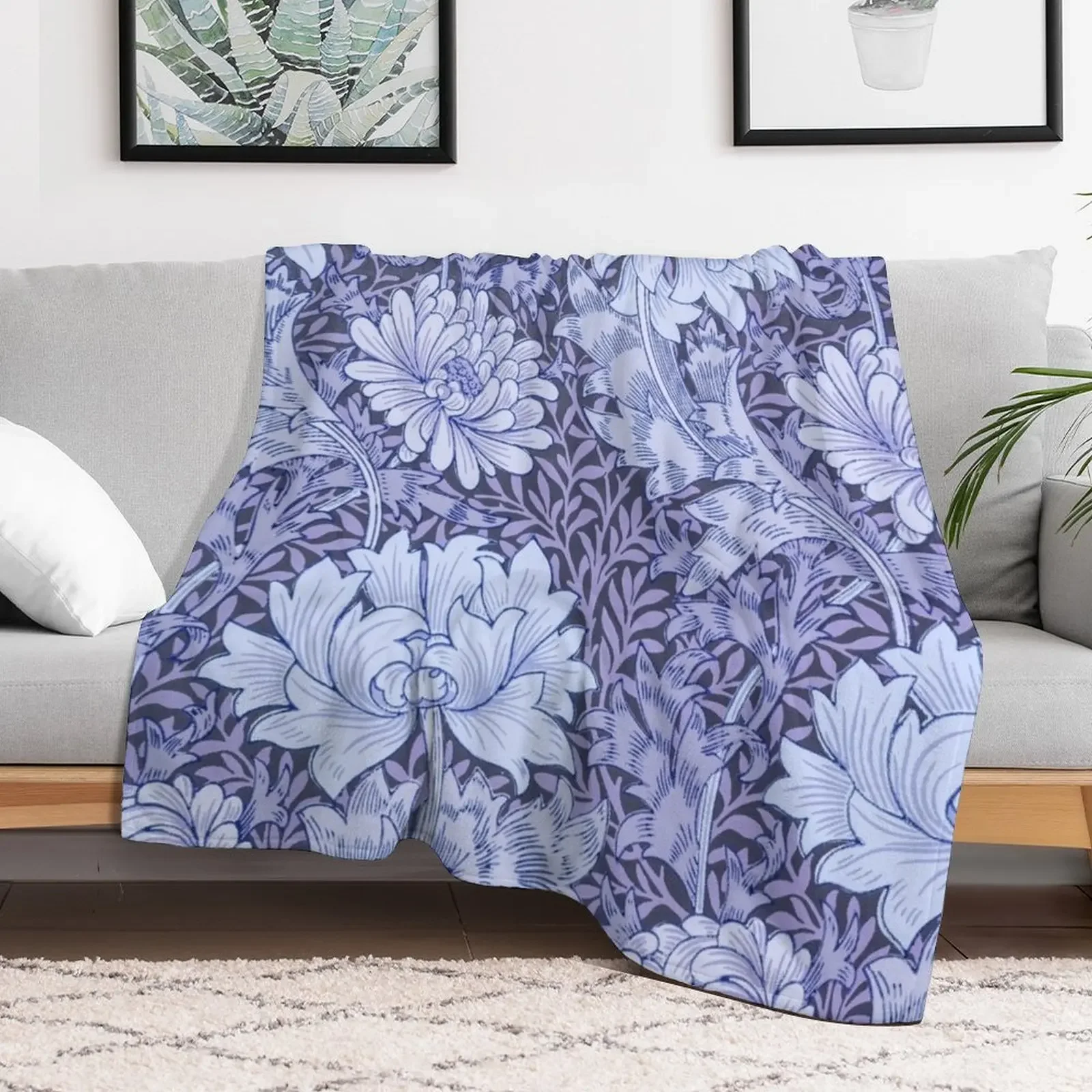 Chrysanthemum pattern (1877) by William Morris blue Throw Blanket wednesday Baby Hairy For Decorative Sofa Blankets