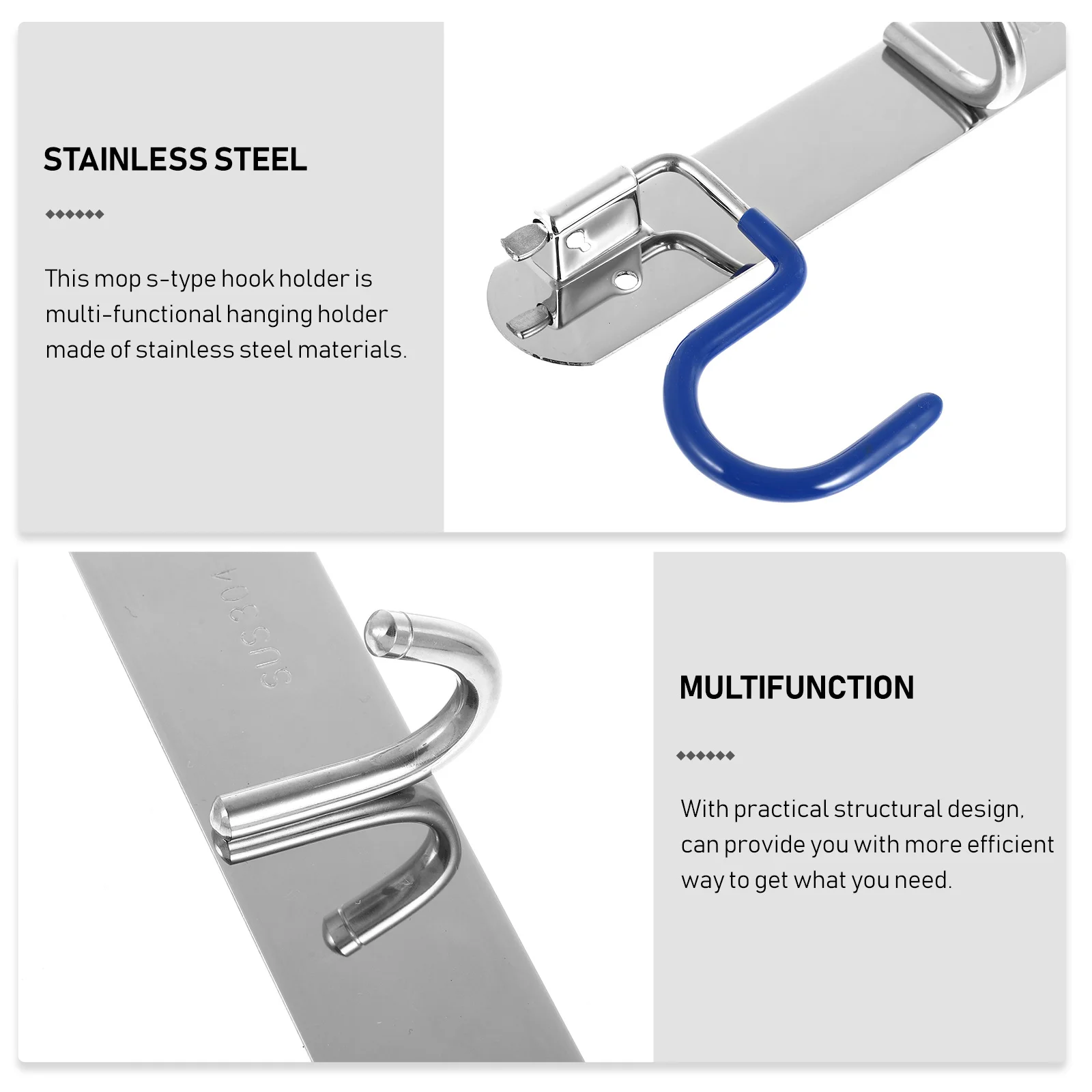 

Stainless Steel S-Type Mop Hook Wall Mounted Heavy Duty Durable Metal Broom Rack Storage Hanger For Towel Organizing Home Use