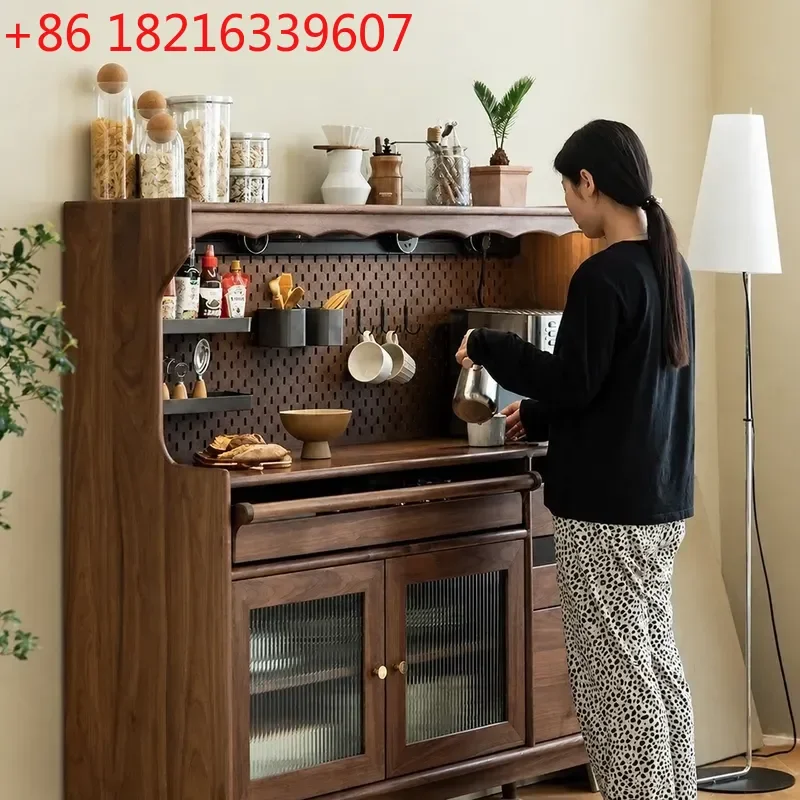 YAORetro Walnut Color Dining Side Cabinet Integrated Against Wall Living Room Light Luxury Solid Wood Locker Coffee Cabinet
