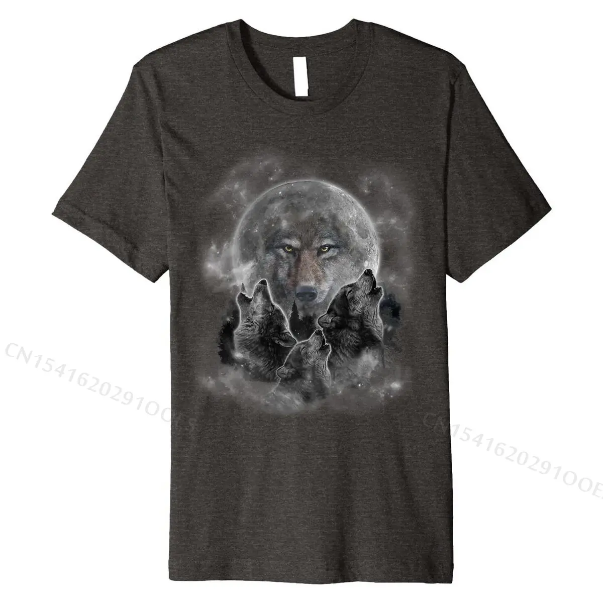 Gray Wolf Howl in Full Moon and Stars, Misty Forest T-Shirt T Shirts Fitness Tight Oversized Cotton Tops T Shirt Normal for Men