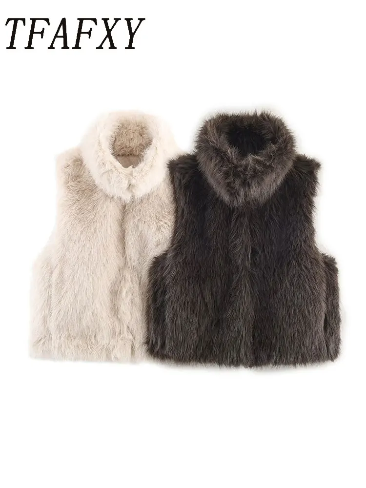 

TFAFXY Women's New Fashionable Faux Fur Warm Vest Jacket Fur High Neck Sleeveless Vest Coat Women Shaggy Outerwear Vest