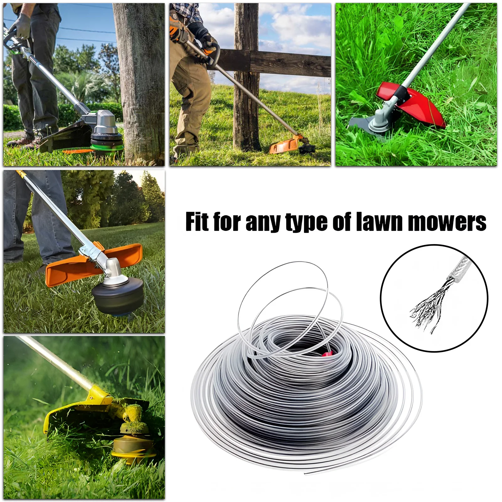 COSY 3mm Steel Wire Nylon Line Brushcutter Trimmer Rope Lawn Mower Cord Wear-resistant Sharp Replacement Garden Tool Accessory