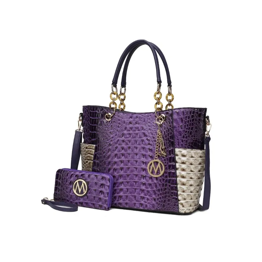 

MKF Collection Merlina Faux Crocodile Embossed Vegan Leather Women Tote Bag Matching Wallet