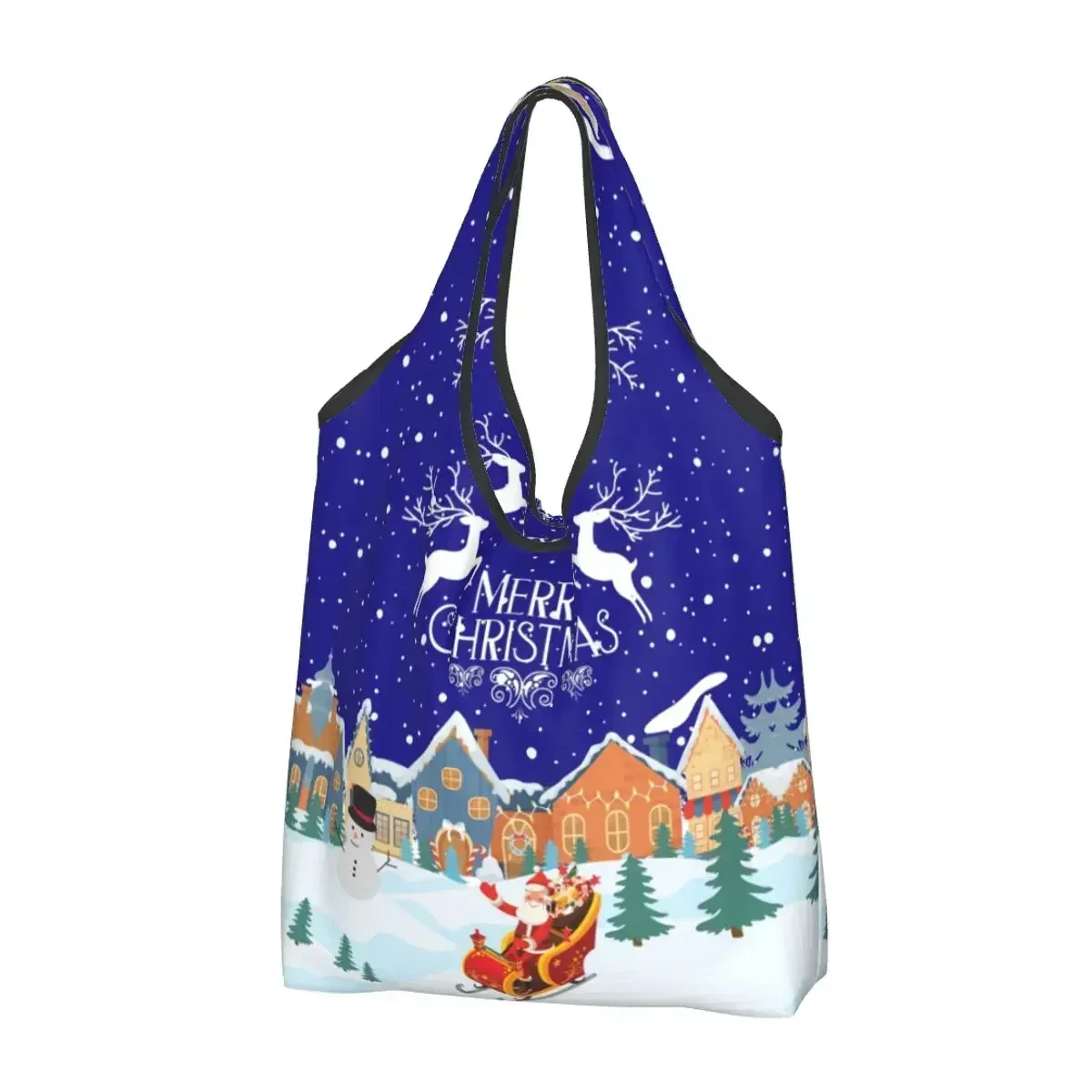 

Recycling Christmas Snowman Shopping Bag Women Tote Portable New Year Gnome Groceries Shopper s