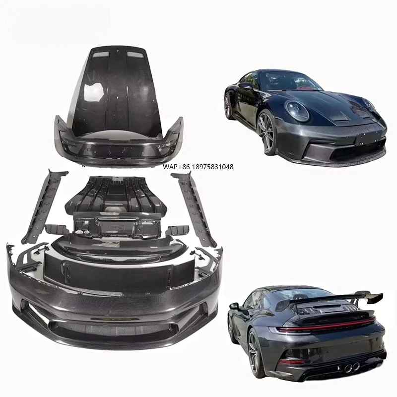 For 2018+ Porsche 911 992 Upgrade GT3 Style Front Bumper Rear Bumper Hood Side Skirts Rear Spoiler Dry Carbon Fiber Body Kit