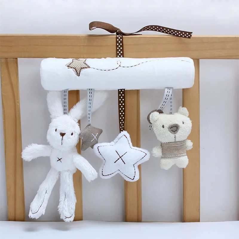 新生児用超柔らかくて可愛いウサギのベビーカーペンダント、ベッドベル、ぬいぐるみ、睡眠を寄り添う、心を落ち着かせるパズルおもちゃ