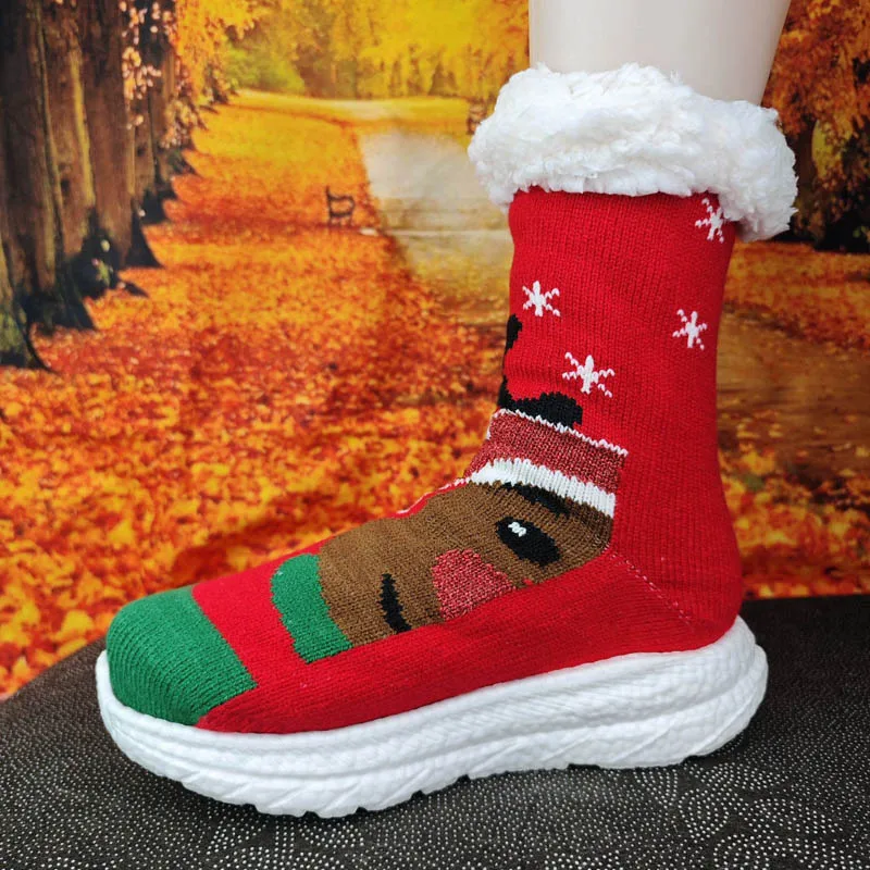 

New Fashion Christmas Shoes for Women Men Winter Warm Plush Socks Shoes Large Size 44 Long Socks Women Boots Zapatos De Mujer