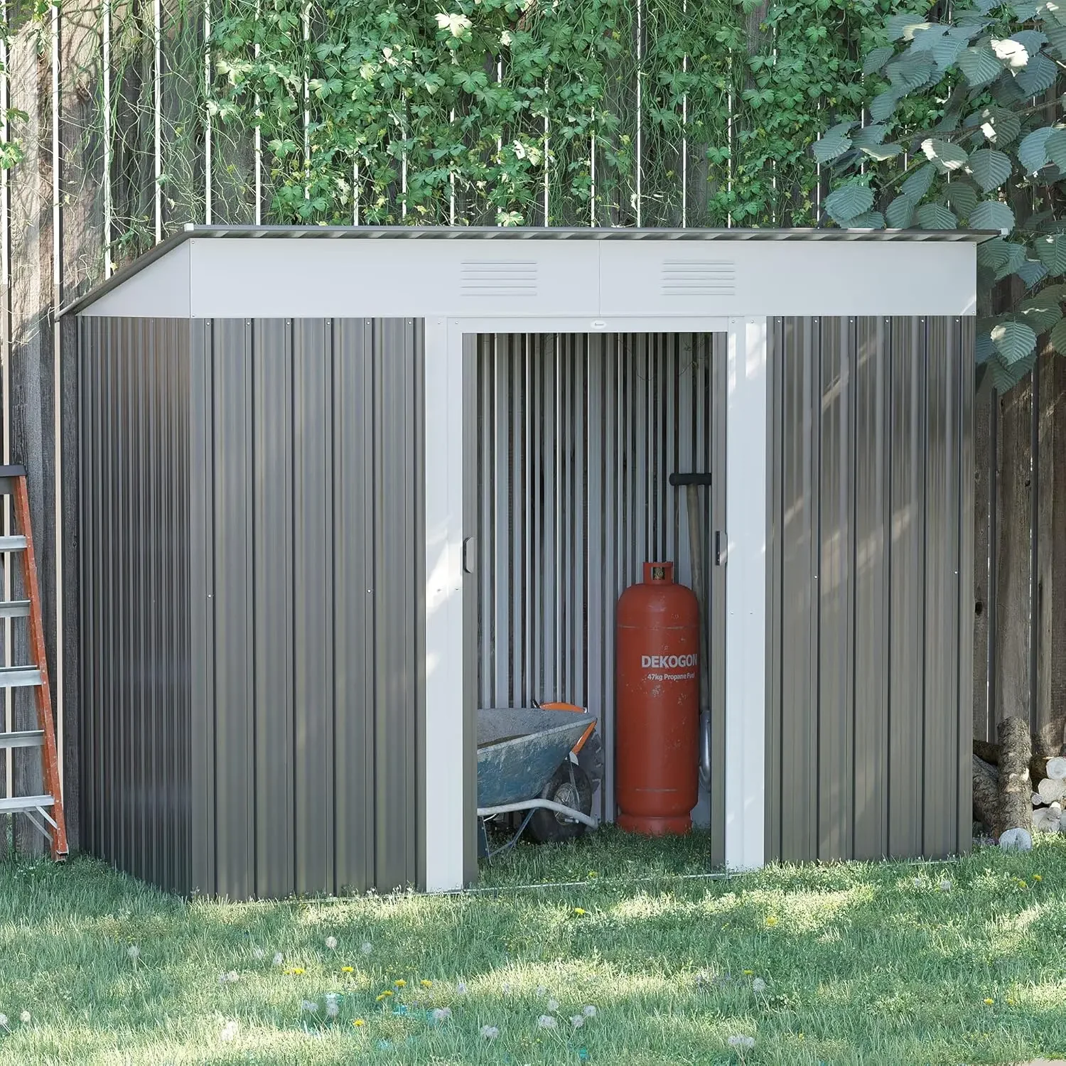 Outsunny 8' X 4' Metal Lean To Garden Outdoor Storage Shed Tool House with Double Sliding Doors 2 Air Vents Backyard Patio Lawn