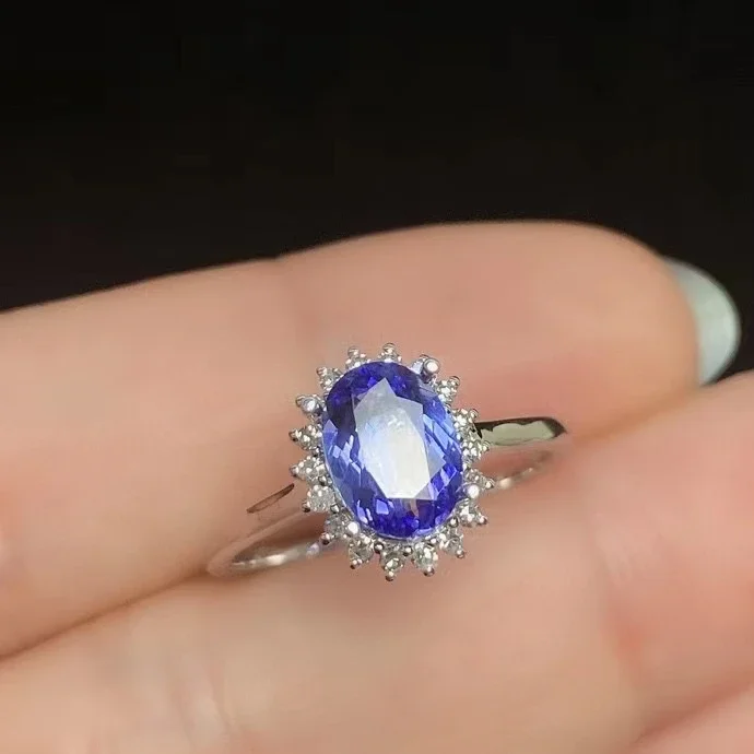 Classic 18K Gold Engagement Ring for Woman 2.3 Gram Gold 0.8ct 6*8mm Natural Tanzanite Gold Ring Real 18K Gold Tanzanite Jewelry