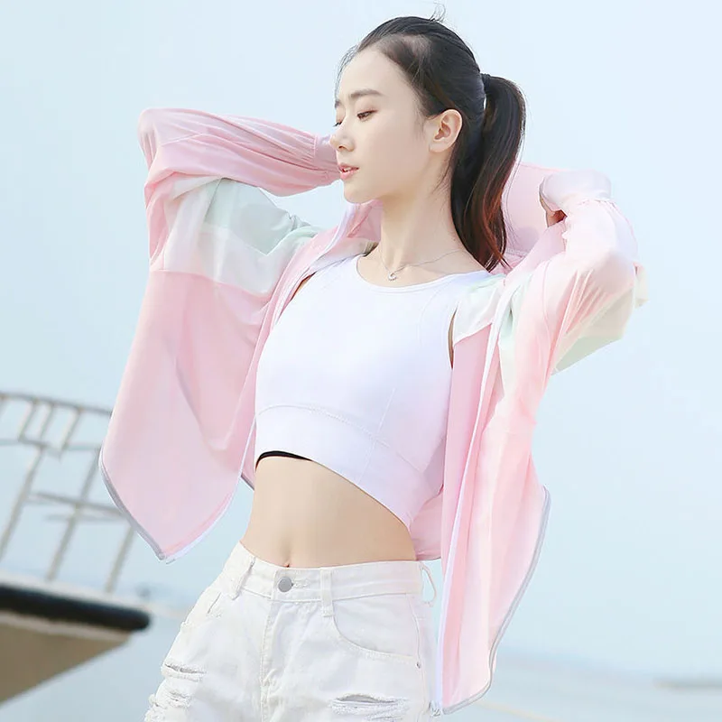 2024 Women Sunscreen Hat Ice Silk Coat Fashion Protection Hooded UV Short Jacket Female Quick Dry Thin Sun-proof UPF50+ Outwear