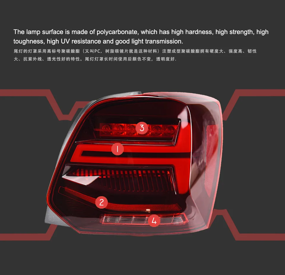 Car Lights for VW Polo LED Tail Lamp 2009-2017 Polo 6R Tail Light Drl Rear Stop Brake Automotive Accessories