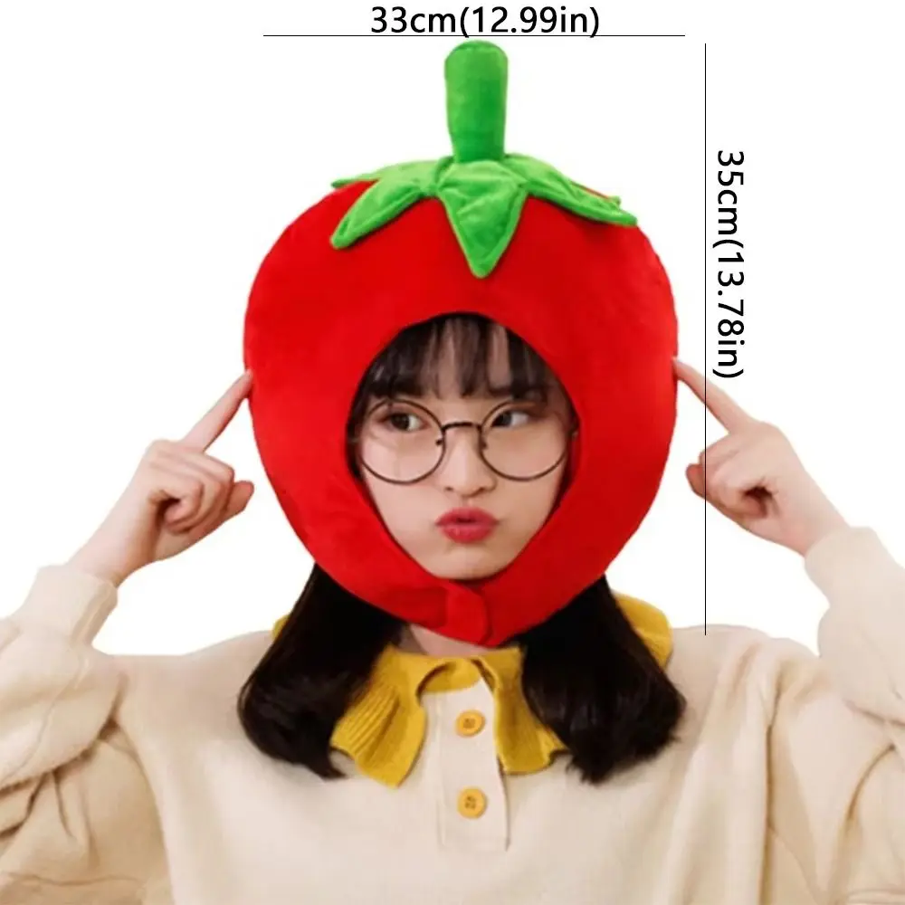 Winter Headwear Cute Tomato Shape Plush Hat Super Soft Fluffy Warm Earflap Cap Cartoon Fruit Stuffed Toys Adult Kids