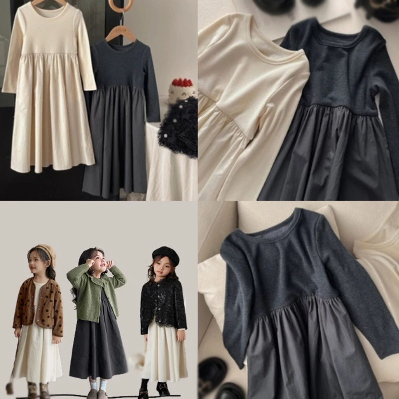 Autumn Girls  Exquisite Workmanship Korean Style  Dress Girls Stylish Fluffy Dress Skin-friendly And Breathable Mid-calf Dress