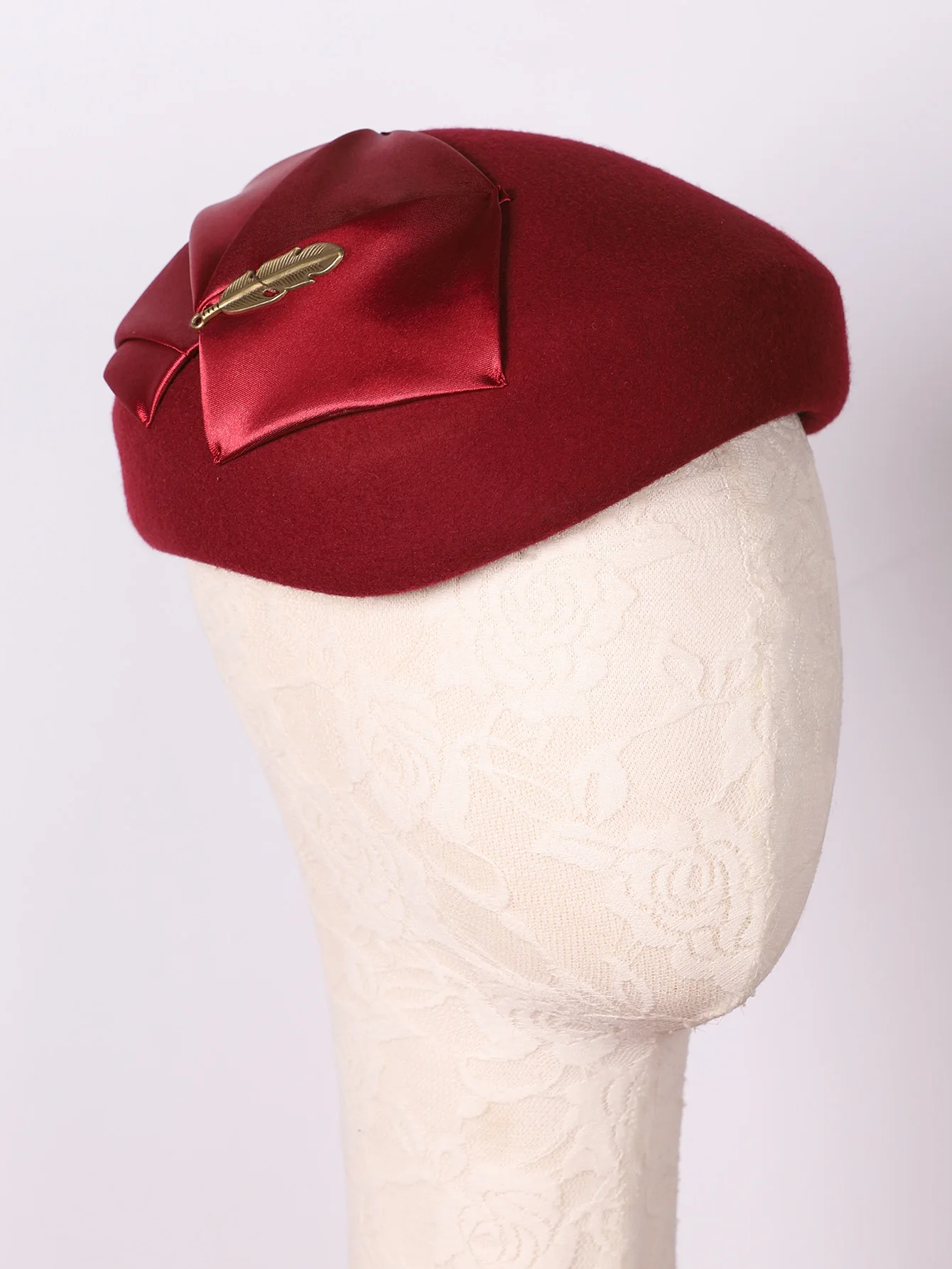 Eleganter Wollfilz-Fascinator-Hut für Damen, Damen, Hochzeit, Cocktail, formelle Kirche, Teeparty-Hüte, Baskenmütze, Kappen mit Blatt – Detail 15