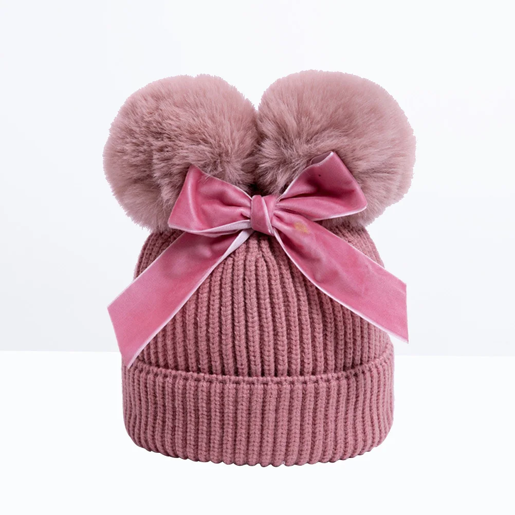 

Bowknot Knit Hat Crochet Winter Beanie Warm Cap For Baby Girl Bowknot Knit Hat Photography Prop Gift Dark Pink