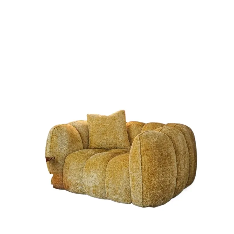 

French retro cream wind pumpkin sofa living room modern simple straight row fabric single lazy sofa