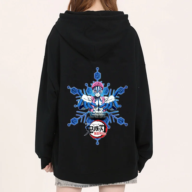 Sudadera con capucha de Demon Slayer Akaza para mujer, jersey de manga larga con estampado de Anime japonés, talla grande