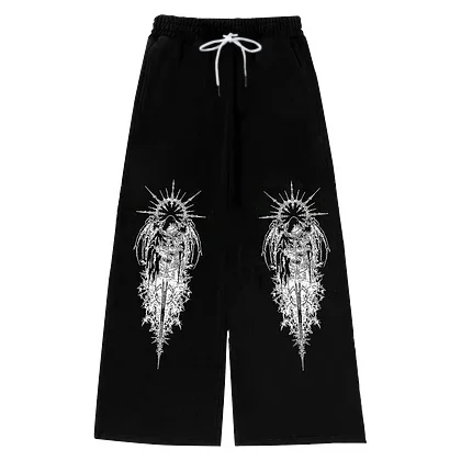 2026 Women's Kid Street Style Casual Sweatpants with Digital Print Arrivals for Spring Fleece Loose Fit Streetwear Oversized.