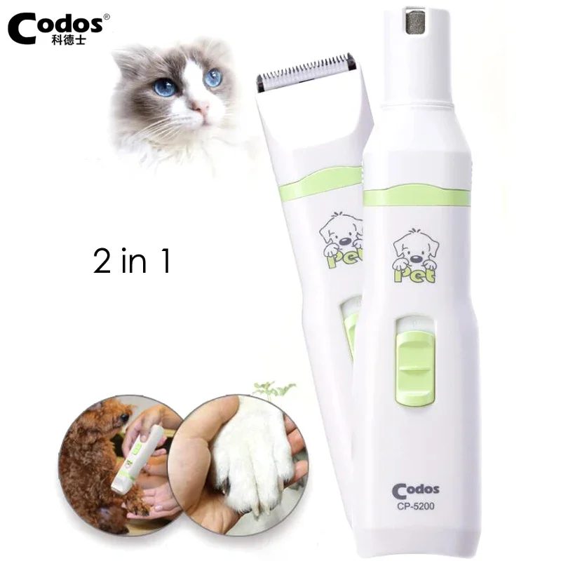 Codos CP-5200 2 en 1 cortadora de pelo para perros y gatos, amoladora de uñas para pata, cortaúñas, cortadora de uñas, Máquina para cortar cabello