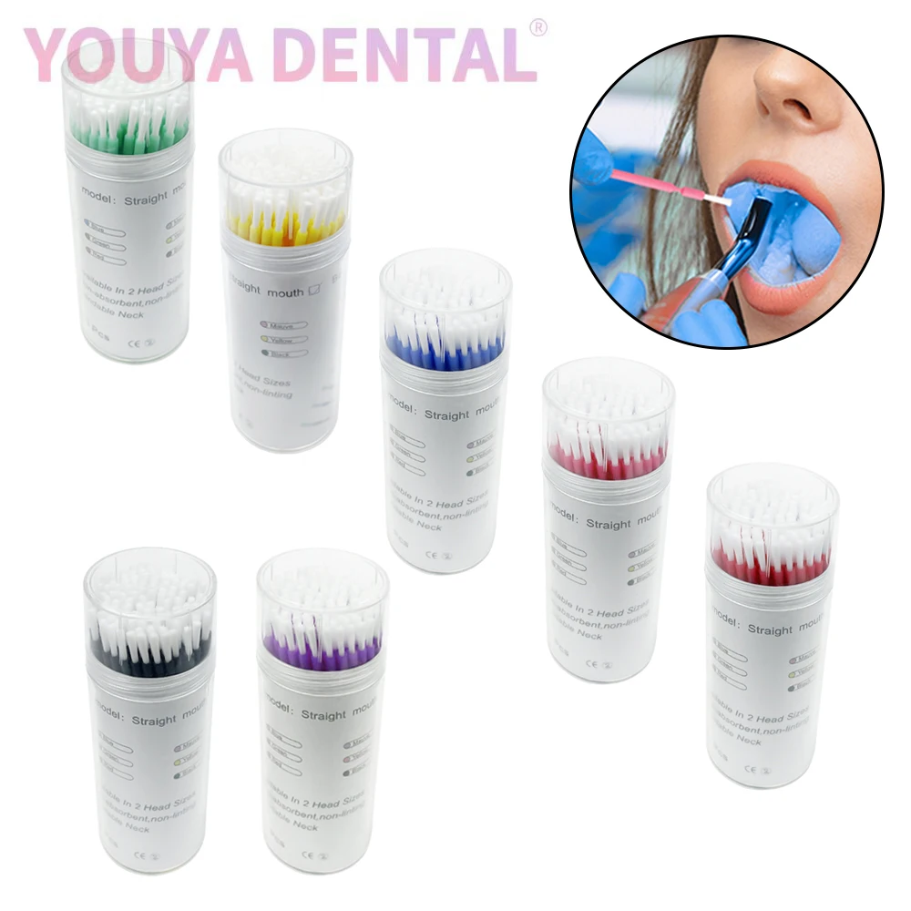 

100Pcs/Box Dental Disposable Micro Smear Brush Bendable Stick Teeth Whitening Oral Cleaning Long Head Brush Clinic Supplies