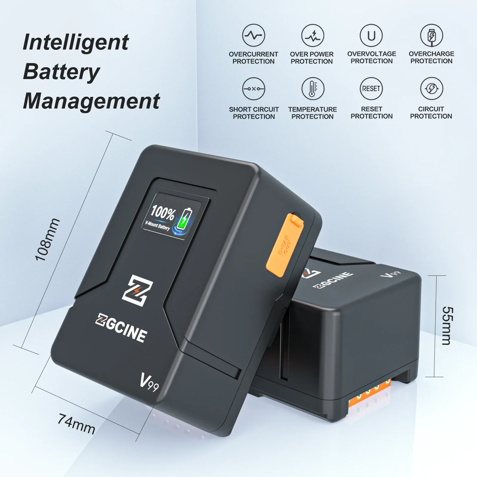 ZGCINE ZG-V99 V جبل بطارية V-قفل بطارية ليثيوم لبطاريات الجيب الصغيرة USB من النوع C للكاميرات والهواتف الذكية وأجهزة الكمبيوتر المحمولة