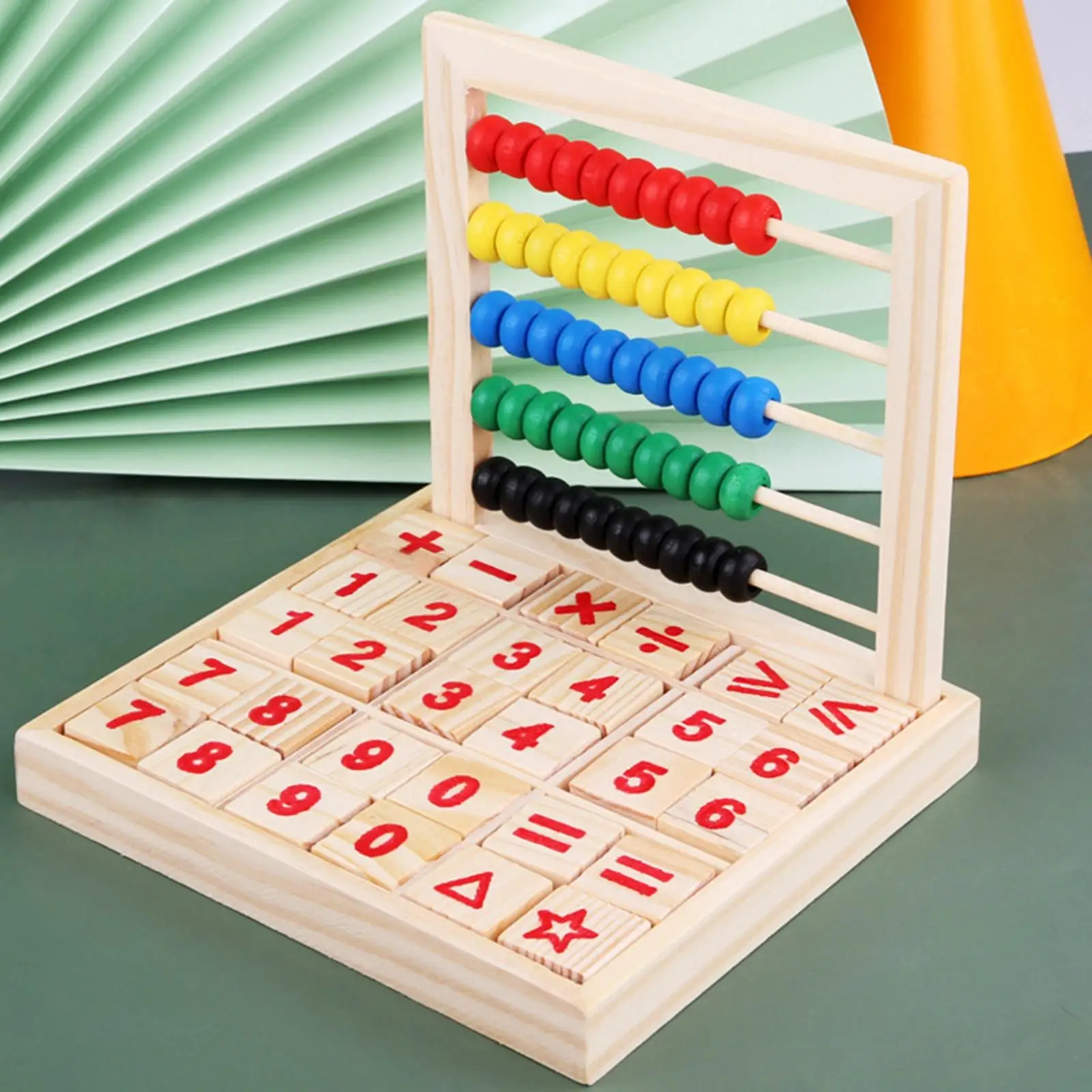 Wooden Frame Abacus with Building Blocks Gift Classic Number Alphabet Cards Math Educational Counting Toys for 4-6 Year Old