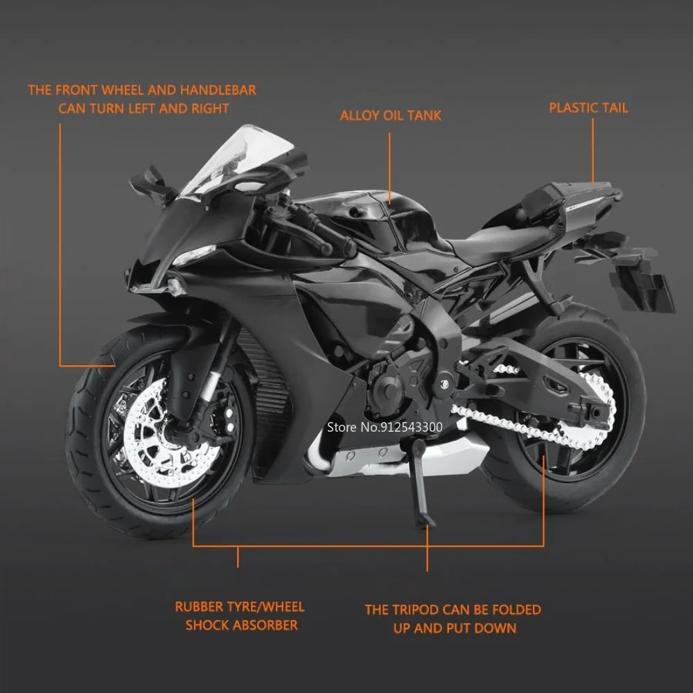 1/12 YAMAHA R1 Toy Motorcycle Model Alloy Diecast with Sound Light Rubber Tires Scale Model Motorcycle Toys for Kids Collection